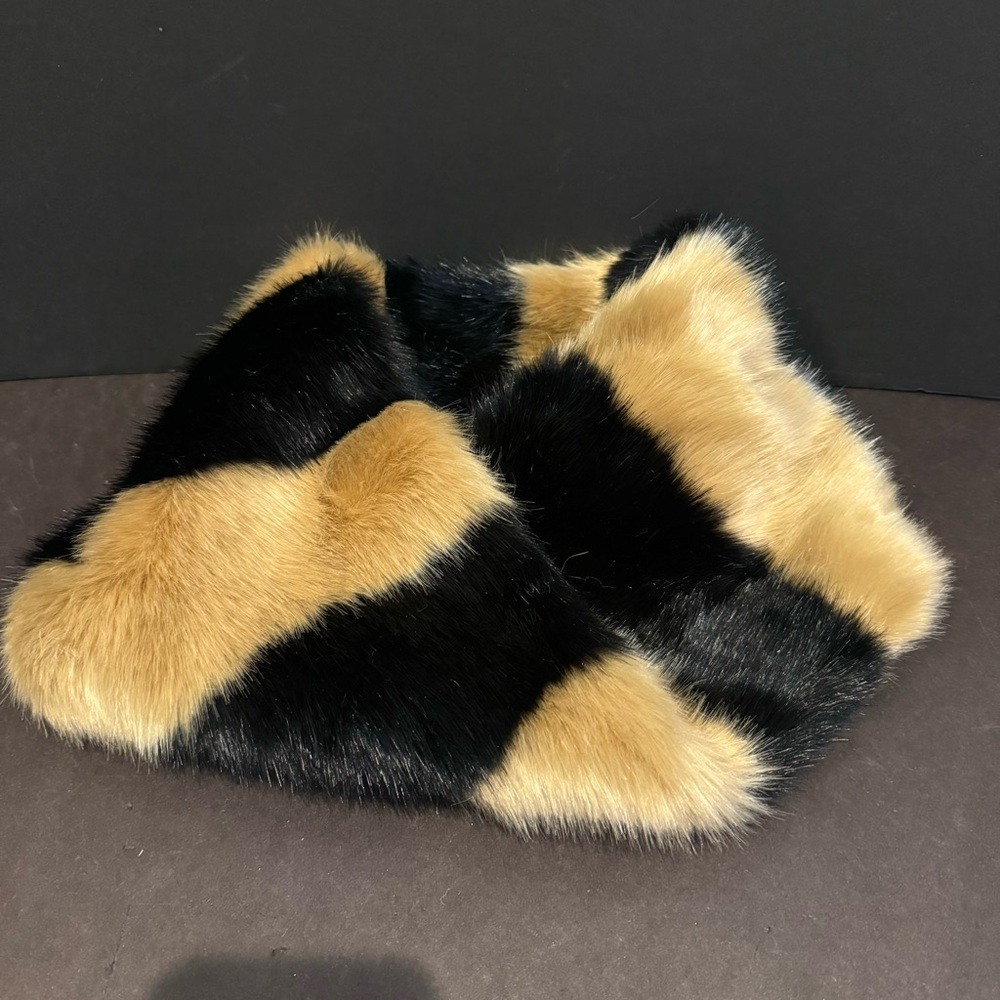 Elegant Black and Gold Faux Fur Wrap